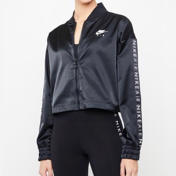 Nike Air Satin Track Crop Jacket Black Size Small - Picture 1 of 11